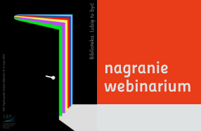 Plakat Tygodnia bibliotek 2025 i napis: nagranie webinarium